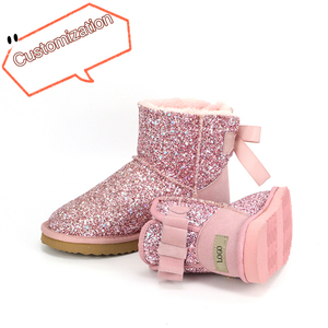 Moda personalizada Lentejuelas Faux Vegan Fur Shearling <span class=keywords><strong>Bailey</strong></span> Bow Sparkle Glitter Tobillo Faux Sheepskin Botas de nieve - Product Image 3