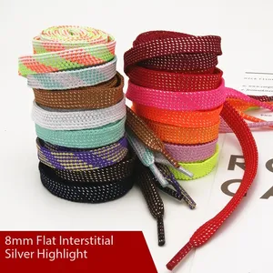 Factory ready stock 8mm flat shoelaces gold and silver colored shoelaces sports shoes casual shoes reflective shoelaces