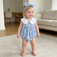 Baby zomer bodysuit meisjes mouwloze romperjurk college stijl strik dun katoen nieuwe peuter jumpsuit babykleding