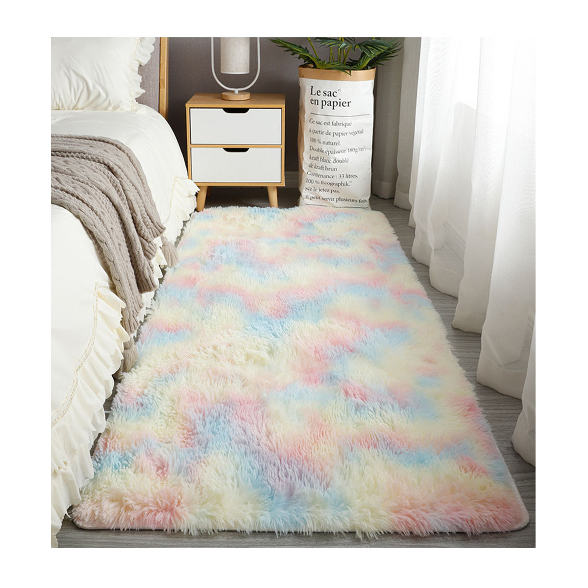 Nordic Style Ins Bedroom Furry Tie-dye Carpet Fashion Simple Living Room Comfortable Carpet