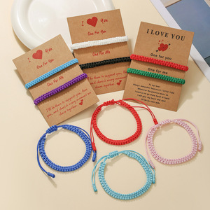 Handmade Braided <b>Bracelet</b> Set <b>Couple</b> Friendship Jewelry Valentine Gift Unisex Multi Color Heart Design Card Included - Product Image 1