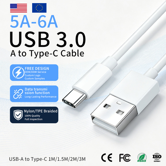Universal Magnetic Type-C Micro USB Charging Cable 5A/6A Fast Charging Pure Copper Core TPE Jacket 1m/2m Length IOS Computer