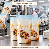 Sachet Doypack Personnalisé Imprimé pour Céréales Granola avec Fermeture Éclair et Fenêtre Transparente pour Aliments pour Animaux, Flocons d'Avoine, Muesli, Fruits, Noix, Emballage Petit-Déjeuner