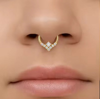 Anneau de nez, boucle d'oreille et anneau de lèvre sans soudure en titane F136 G23, avec zircon géométrique exquis (carré et rond), bijoux de piercing tendance