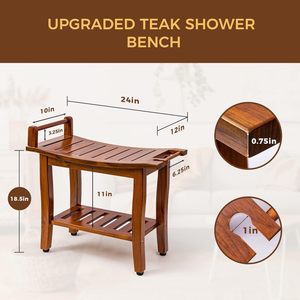 Le Rong Bamboo And Wood Teak Shower <b>Stool</b> With Storage Shelf 61X30.5X47Cm Waterproof Spa <b>Bathroom</b> Seat - Product Image 4