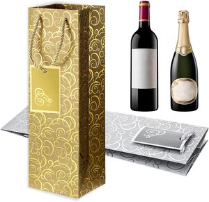 Sacs cadeaux <span class=keywords><strong>de</strong></span> luxe pour bouteilles <span class=keywords><strong>de</strong></span> vin en or et argent, sacs à liqueur avec impression dorée, sacs à vins avec impression dorée et étiquette pour message, grand format - Product Image 1