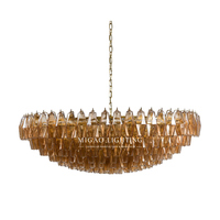 Lustre en verre côtelé doré ambre de style médiéval français, suspension de luxe léger pour villa, salon, salle à manger, plafond haut, décoration intérieure