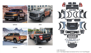 Pare-chocs et calandres de voiture pour Ranger 2012-2021, mise à niveau au style F-150 Raptor 2021, kits de carrosserie, capot, garde-boue, phare, calandre - Product Image 3