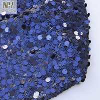 Tissu en maille Nanyee 100 % polyester multi-tailles avec broderie et sequins bleu marine pour mariage, filles, sequins circulaires denses