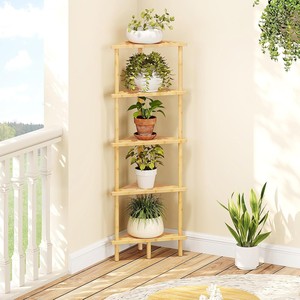 Wooden Corner <b>Shelf</b> 3 Tier Natural Color Freestanding <b>Storage</b> Rack For Bathroom Kitchen Plant Display - Product Image 1