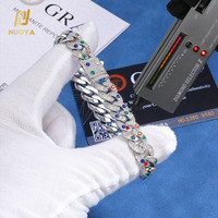 Bracelet chaîne cubaine NUOYA vintage en moissanite blanche 10 mm, plaqué or 18 carats, fermoir boîte en laiton pour hommes et femmes