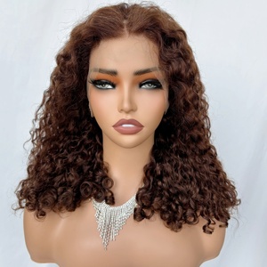 Parrucca in Capelli Vergini Brasiliani Marrone Cioccolato per Donne di Colore, <span class=keywords><strong>Bob</strong></span> <span class=keywords><strong>Corto</strong></span> Ondulato 13x4 HD per Parrucche Frontali in Pizzo Senza Colla - Product Image 1