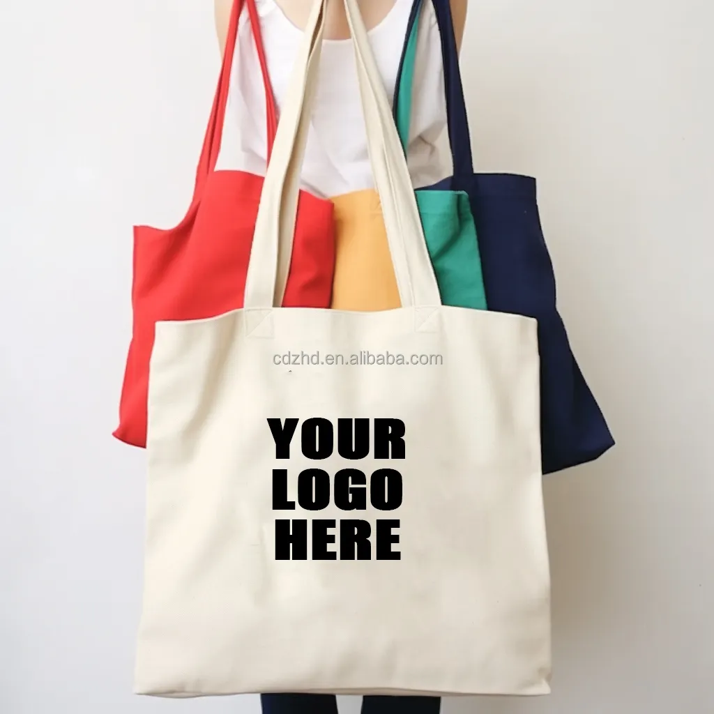 Tote Bag in tela di colore Natrual personalizzato 6oz 8oz 10oz 12oz Tote Bag in cotone Super economia con logo colorato
