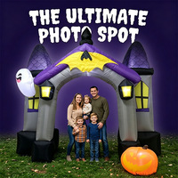 Arche gonflable géante de 2,4 mètres pour Halloween, château hanté, avec lumière LED, citrouille, fantôme, ornement décoratif de jardin en polyester