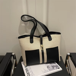 Sac à main tendance, nouveau modèle, décontracté, rétro, grande capacité, sacs à bandoulière en PU, couleur contrastée, élégant, sac fourre-tout pour femme - Product Image 2