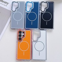 Coque de protection antichoc en métal pour appareil photo Samsung Galaxy S23 S24 S25 S26 Ultra, avec bordure bicolore de luxe et aimant puissant transparent