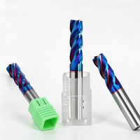 Fraise à queue en carbure monobloc à 4 dents, 65HRC, revêtement AlTiN bleu, pour usinage CNC de l'acier inoxydable et de l'acier d'outillage