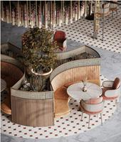 Ensemble de mobilier de restaurant de haute qualité, canapé de restaurant moderne en velours, table et chaises de restaurant, design complet pour projet