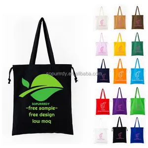 Benutzer definierte Logo gedruckt Bio Öko haltbare recycelte Baumwolle Canvas Tote Kordel zug Einkaufstaschen kleine Staubbeutel Tasche mit Griff