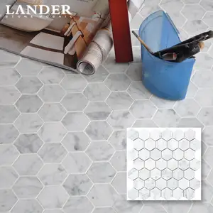 Prezzo di fabbrica bianco carrara mosaico di piastrelle muro del bagno pavimento di marmo naturale bianco hexagon pietra cucina backsplash mattonelle di mosaico