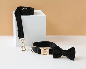 Personalized Bow Set, Black Veet Custom <b>Bowtie</b> <b>Collar</b>,Wedding <b>Dog</b> And Lead <b>For</b> Boy <b>Dog</b>, Soft <b>Collar</b> On Sale UK - Product Image 1