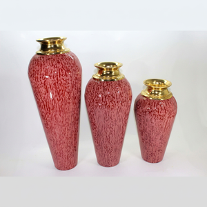 Handcrafted Metal Floral <b>Vase</b> with Carved <b>Gold</b> Lip – High-Luster Enamel Floral Centrepiece for Grand Hotel and Luxury Events - Product Image 1