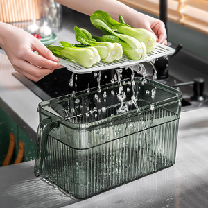 Boîtes de rangement en plastique transparent sans BPA à 2 couches Empilables Organisateur de réfrigérateur Couvercle avec minuterie de fraîcheur amovible Poignée avant Drain 6-<span class=keywords><strong>10L</strong></span> - Product Image 6