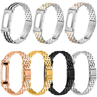 Correa de reloj de acero inoxidable de 5 eslabones, correa de metal sólida de 5 cuentas con cierre de mariposa ajustable, pulsera de repuesto para Fitbit Air