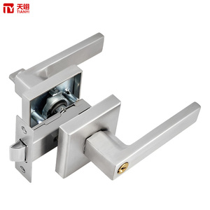 Tianyi Brushed Stainless Steel Door Handle Lever <b>Lock</b> Square Rosette <b>Keyed</b> Entry Modern Interior Bedroom Hardware Lockset - Product Image 1