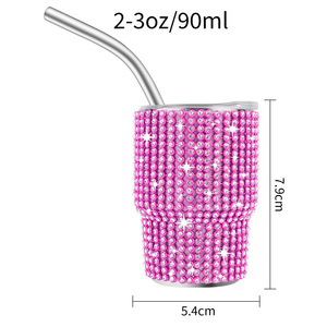 3oz 90ml 304 stainless steel mini tumbler <b>with</b> lid and <b>straw</b> vacuum double-wall Diamond-encrusted 3oz mini tumbler - Product Image 2