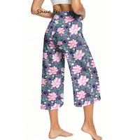 Pantalon Capri Ample Personnalisé en Forme de Fleur de Lotus, Ultra Doux, Taille Haute, pour Yoga et Détente, avec Cordon de Serrage Fonctionnel