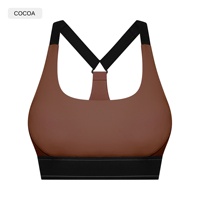 Soutien-gorge de sport respirant, antichoc, push-up, à maintien élevé, avec bretelles croisées, 100 % nylon, couleur unie, taille haute pour femme