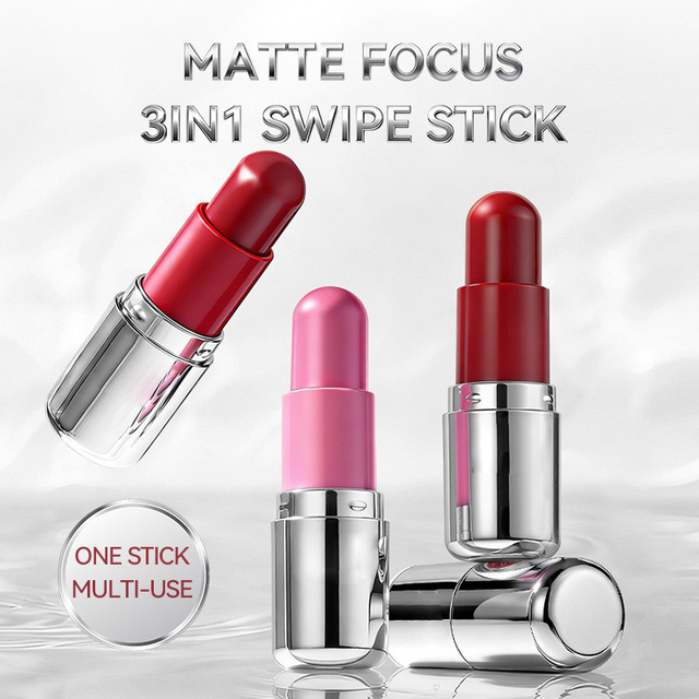 3 in 1 Multi Use Makeup Stick Matte Blush Eyeshadow Lip Stick Silky Smooth Multi Purpose Swipe Stick Face Eye Lip Cosmetic