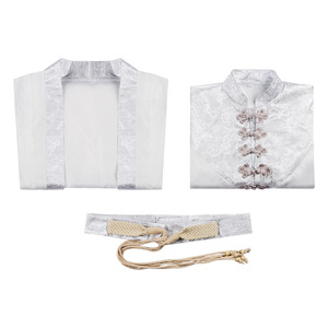Set Completo Cosplay Personaggio Neutro: <span class=keywords><strong>Cappotto</strong></span> <span class=keywords><strong>Nero</strong></span> a Maniche Larghe, Top Rosso, Pantaloni Neri, Sciarpa Lunga Blu - Costume di Halloween - Product Image 2