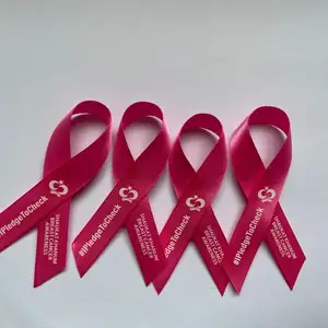 Customized pink red purple awareness ribbon wholesale satin ribbon awareness breast cancer ribbon bows pin