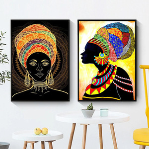 Design populaire africain noir beauté décoration murale peinture <span class=keywords><strong>moderne</strong></span> lumière luxe entrée porche cristal peinture - Product Image 4