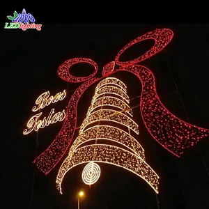 Luz LED para decoração de feriados com motivo de rua em forma de sino de natal e bola de neve para exterior