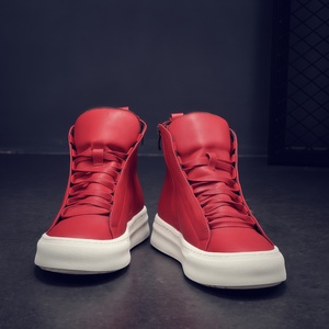 Bottes d'hiver montantes pour hommes grandes tailles ; Baskets décontractées style skate ; Chaussures en cuir à semelle souple, tendance jeune rouge - Product Image 2