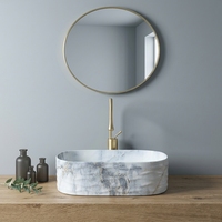 Lavabo en céramique de forme ovale avec robinet à levier, pour salle de bain, lavabo de toilette, idéal pour les hôtels