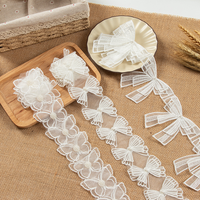 Encaje Bordado Erkoumi de 5.5-8CM, Lazo Doble Blanco Simple en 3D, Hecho a Mano con Cuentas de Organza, para Vestidos de Novia y Sombreros