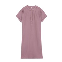 Robe longue minimaliste en crêpe double couche à manches courtes pour femme, collection Printemps-Été, en coton respirant, couleur unie, idéale pour la détente.