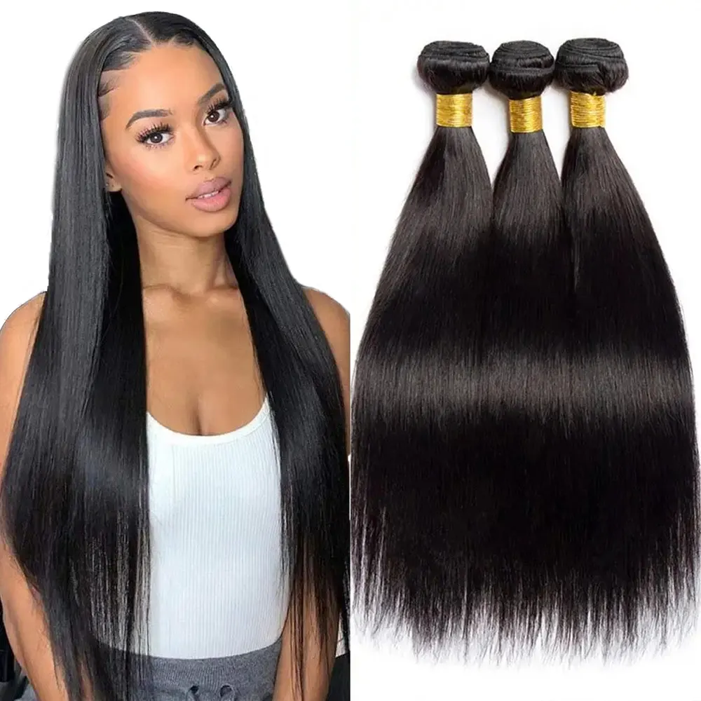 Paquets de Cheveux Humains Raides 1/3/4 Pièces Extensions de Cheveux Humains Noirs Naturels Pas Cher 8-30 Pouces Vendeurs Cheveux en Gros