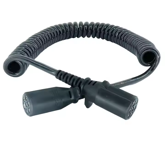 7P 24V Trailer Suzi Lead Coil Cable N Type Flex Electric 7 Pin Pole Spiral Curly Cable with Plastic Plug for Semi Truck Volvo