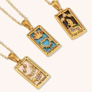 18K Vergulde Geometrische Hanger Ketting Vintage Stijl Stijlvolle Roestvrijstalen Horoscoop <span class=keywords><strong>Tarot</strong></span> Ketting Perfect Cadeau Sieraden - Product Image 1