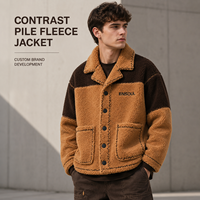 Veste en polaire sherpa bicolore contrastée personnalisée, col cranté, boutons, broderie de marque, épaisse et chaude, pour l'extérieur, hiver