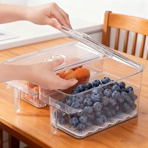 Food Storage Box Rectangle Transparent With Handle Clip On Lid For Fruits Vegetables Eggs <b>Refrigerator</b> Organizer - Product Image 2