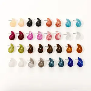 Wholesale Custom Acetate Acrylic Earring Set Fashion Stainless Steel Pin Multi Color Water drop Stud Acrylic Resin Earrings