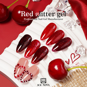 Vernis à ongles gel <span class=keywords><strong>rouge</strong></span> pailleté avec feuille d'or, nouvelle mode 2026, art des ongles, colle pour le visage, vernis à ongles de haute qualité - Product Image 4