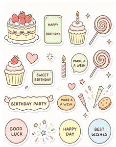 Custom decorative Birthday Stickers Set cute stickers for girls with Cake Cupcake <b>Lollipop</b> <b>Hearts</b> and Wishes - Product Image 1