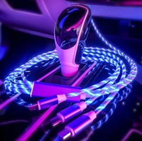 Prix bas 2024 nouvelle tendance LED coulant lumière câble de charge téléphone portable cordon de charge rapide Micro 3 en 1 câble de charge USB